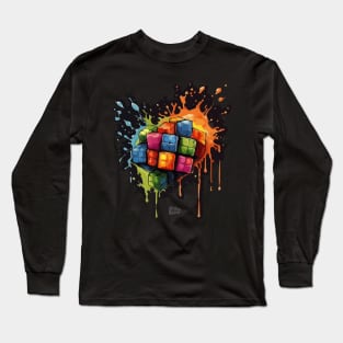 Rainbow Abstraction melted rubix cube Long Sleeve T-Shirt